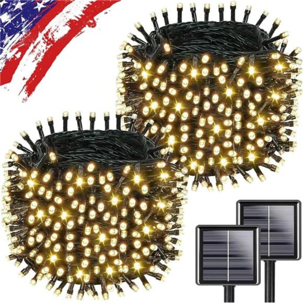 Solar String Lights Outdoor 2Pack 500LED Waterproof Christmas Garden Twinkle War